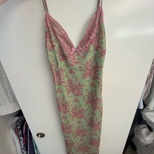 White Fox Boutique Green and Pink Floral Midi Dress